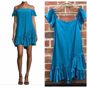 Cinq à Sept Blue Minella Ruffled Off-The-Shoulder Dress Size 6 $425 NWT